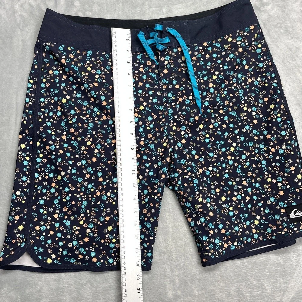 Quiksilver‎ Shorts Mens 34 Navy Floral Swim Board Surfing Water Polo Drawstring